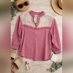 🩷 ZARA Pink Long Sleeve Blouse with Woven Detail - size large